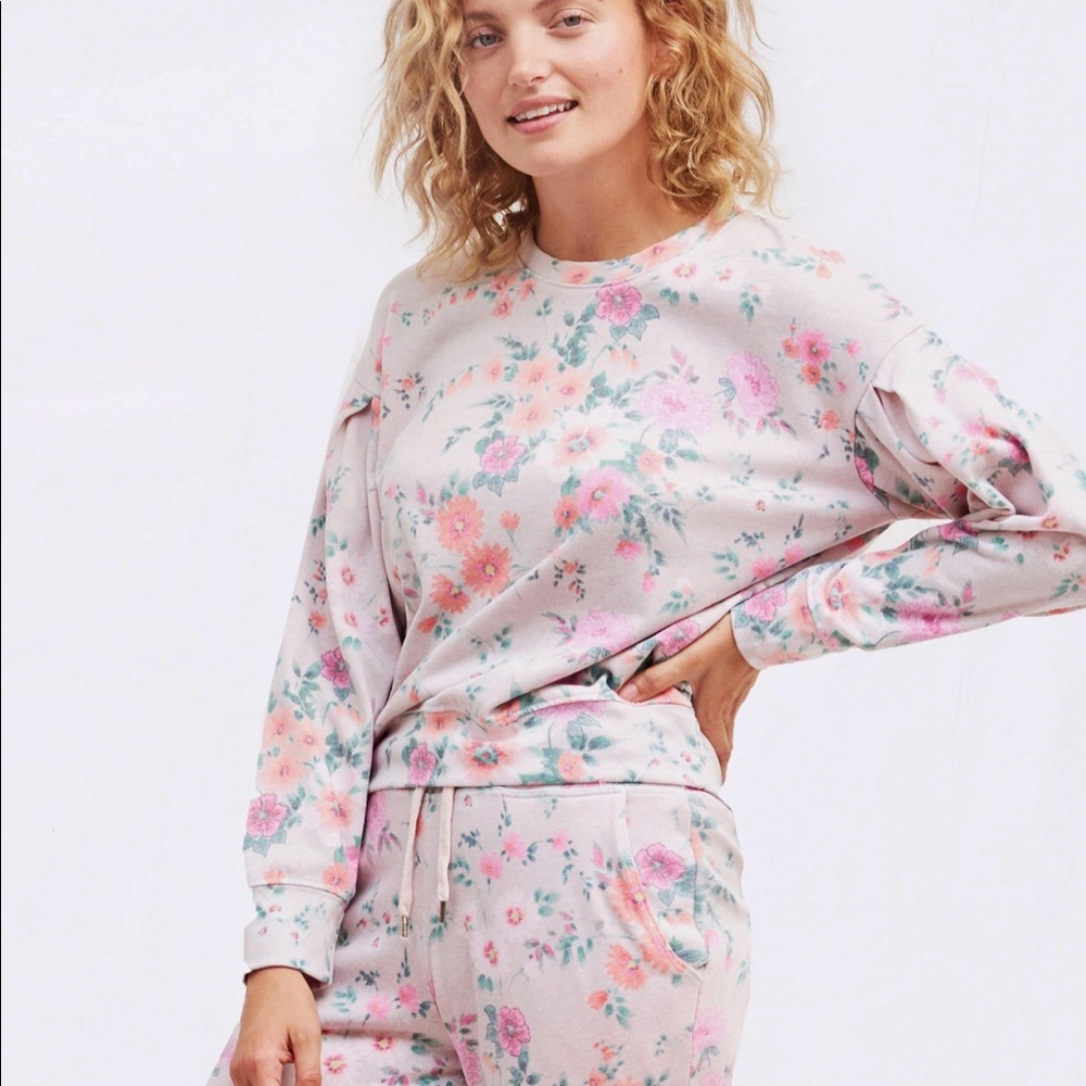 Sundry Floral Pleated Sweatshirt